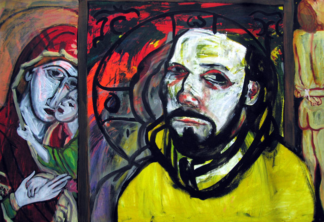 Self portrait in a religious setting.